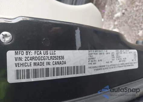 2020 Dodge Grand Caravan Sxt из США, поврежденный, VIN 2C4RDGCG7LR252836